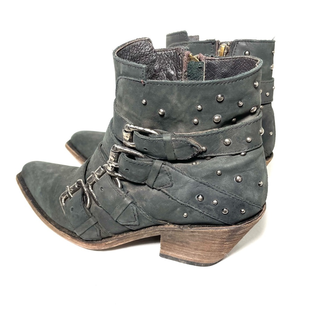 Liberty Black Amy Western Leather Rocker Stud Ankle Boots - Picture 9 of 14